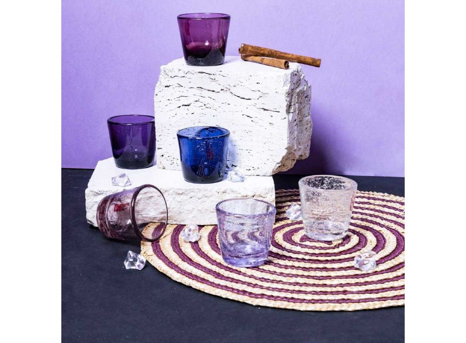 Juego de 12 Vasos de Licor de Pasta de Vidrio Soplado de 70 ml - Arco Iris viadurini