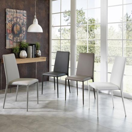Set 4 sillas de ecopiel en color gris, blanco o tórtola Dora viadurini