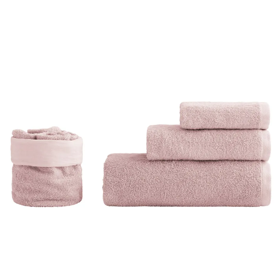 Juego de baño de 8 piezas en tejido de rizo de algodón puro, teñido en prenda, liso viadurini