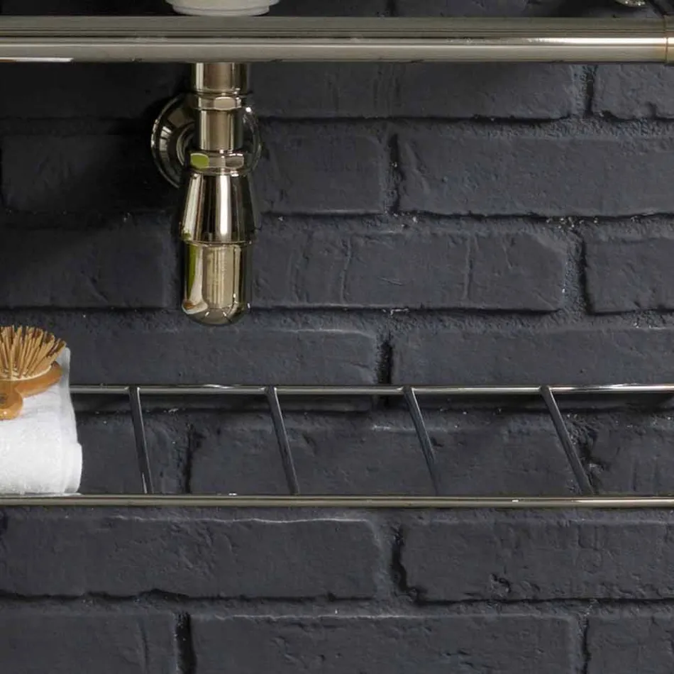 Set de baño con doble consola en cerámica blanca de estructura lineal viadurini