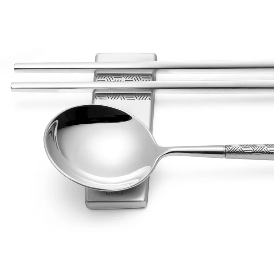 Set compuesto por cuchara de fruta, palillos y soporte para cubiertos con origami - Osaka viadurini