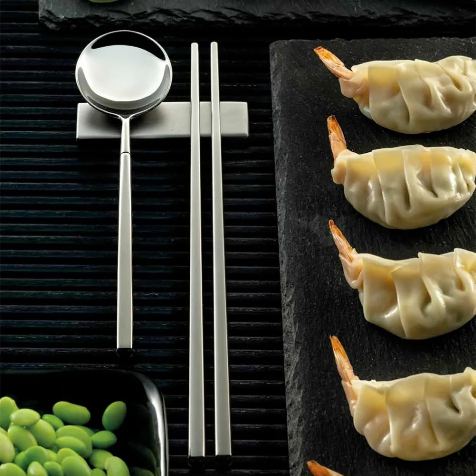 Set compuesto por cuchara de fruta, palillos y soporte para cubiertos - Osaka viadurini