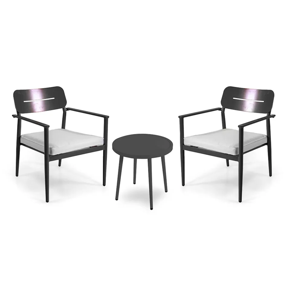 Juego de 2 Sillones con Mesa de Aluminio en Diferentes Acabados - Souvenir viadurini