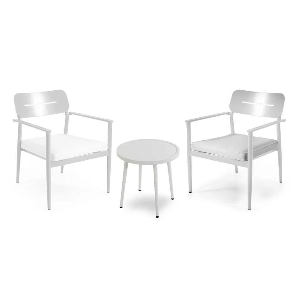 Juego de 2 Sillones con Mesa de Aluminio en Diferentes Acabados - Souvenir viadurini