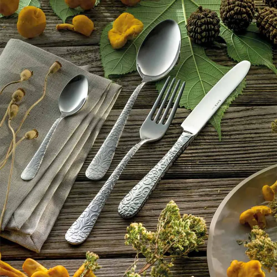 Juego de 24 cubiertos en acero pulido con grabado Made in Italy - Nara viadurini