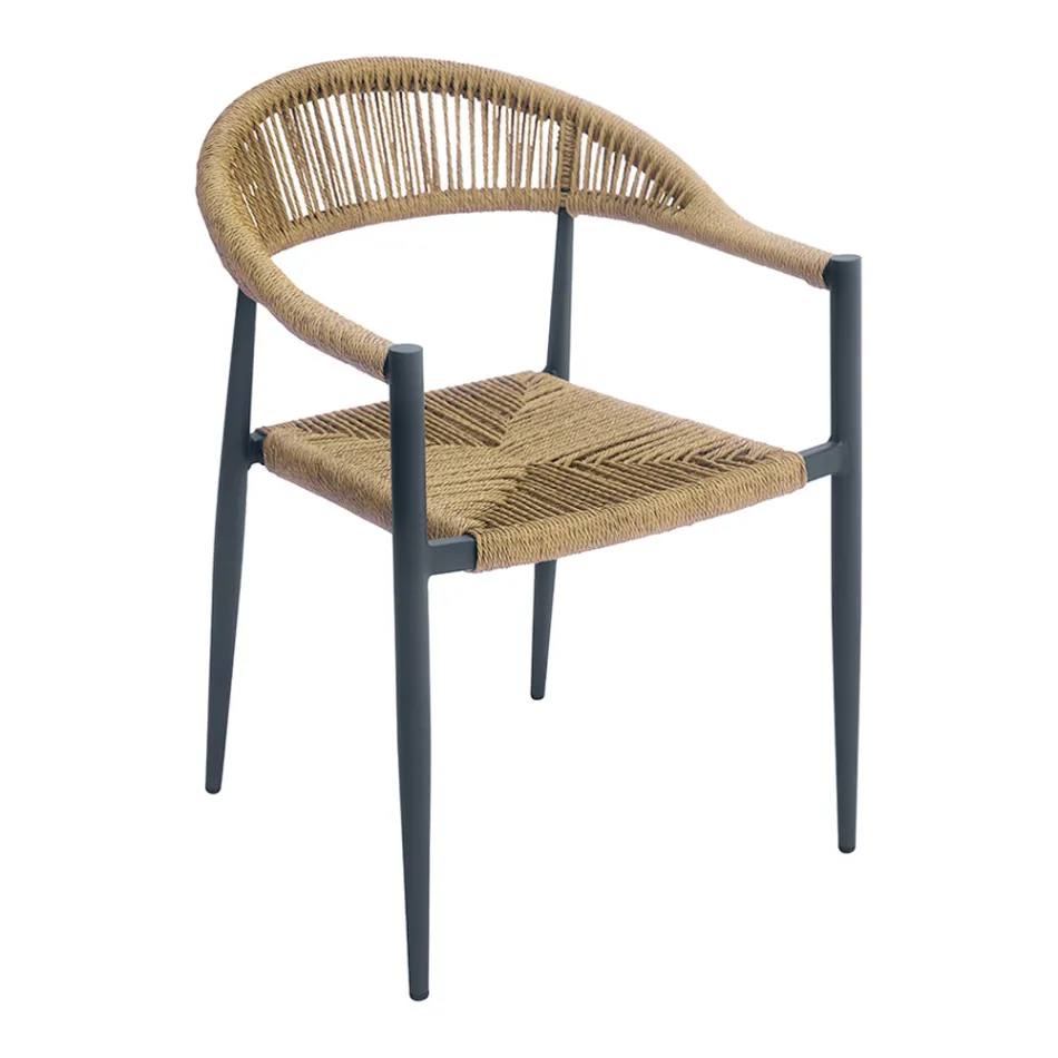 Juego de 4 sillones de aluminio y mimbre trenzado - Tavira viadurini