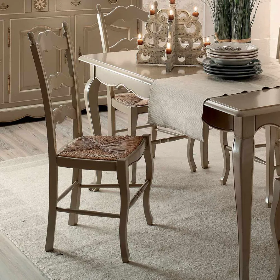 Juego de 4 sillas de madera color gris paloma y paja, fabricadas en Italia - Celestino viadurini