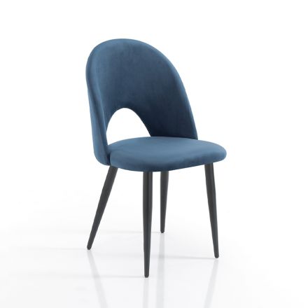 Juego de 4 sillas de tela efecto terciopelo azul - Dálmata viadurini