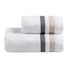 Juego de toallas faciales para invitados de algodón de rizo con doble volante Serenity viadurini