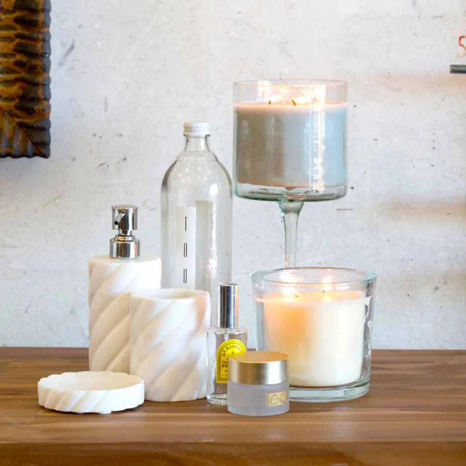 Conjunto de muebles de diseño suspendidos para baño en blockboard de teca Poggio. viadurini