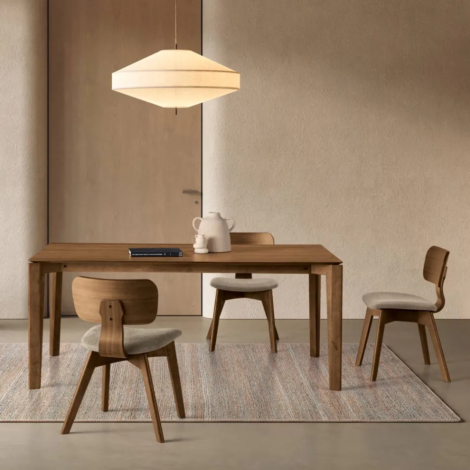Juego de dos sillas con acabado efecto madera y asiento tapizado en tela - Antea viadurini