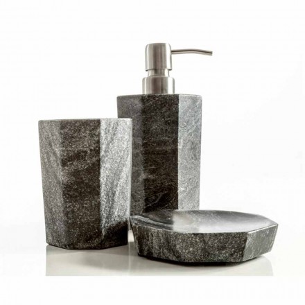 Conjunto de modernos accesorios de baño en mármol gris veteado de Montafia. viadurini