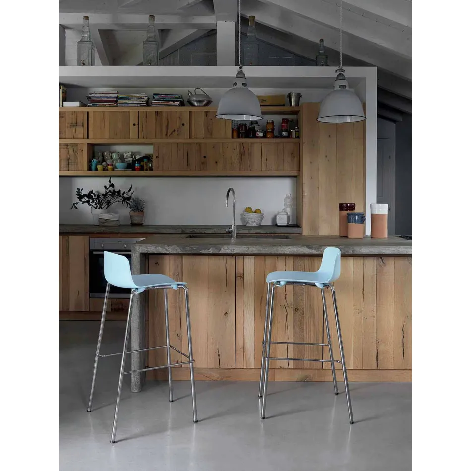 Taburete alto, 2 piezas, en metal y polipropileno Made in Italy - Christabel viadurini