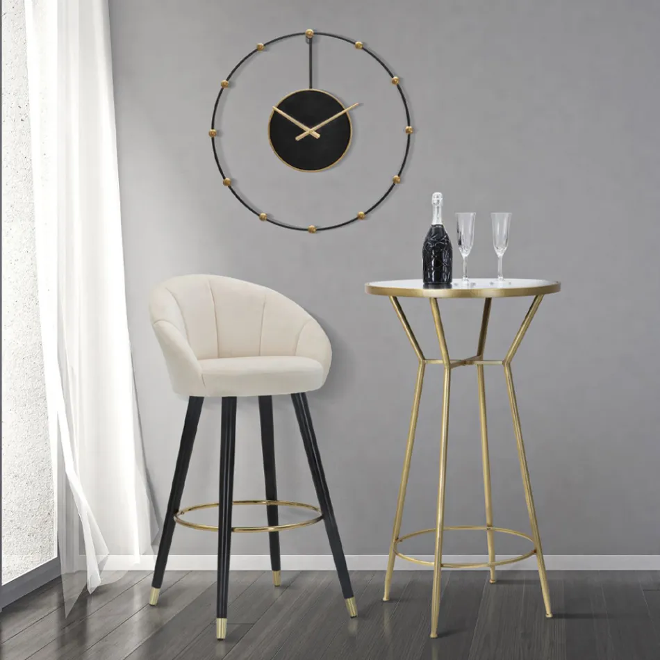 Taburete de bar alto en madera y metal con asiento en poliéster - Enzo viadurini