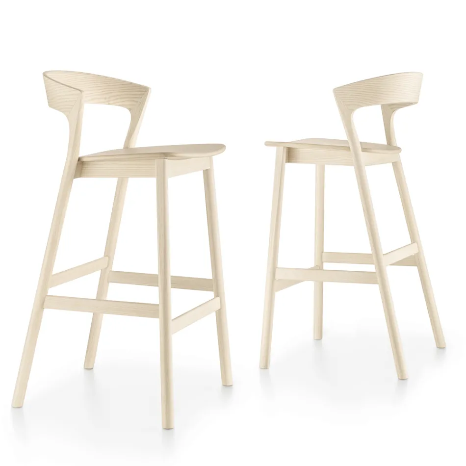 Taburete alto de cocina con estructura de madera de fresno Made in Italy - Oslo viadurini