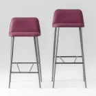 Taburete alto de calidad en cuero con base de metal Made in Italy - Molde viadurini