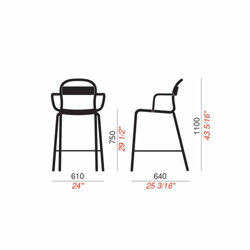 Taburete alto de exterior en aluminio con reposabrazos Made in Italy - Selima viadurini