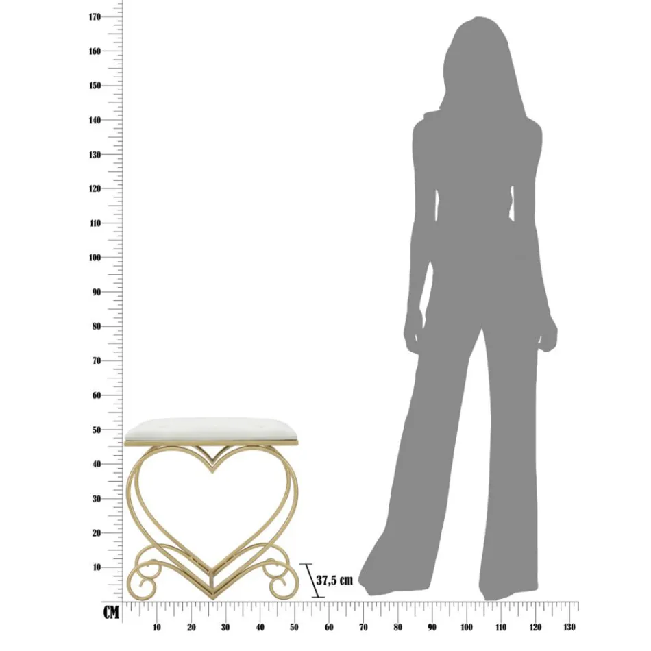 Taburete bajo de hierro acabado dorado con asiento de tela - Dimentico viadurini
