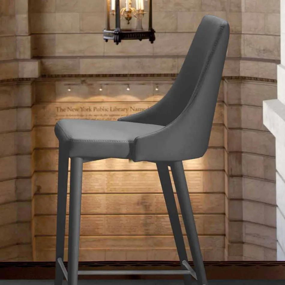 Taburete con respaldo, base metálica de diseño - Berenice viadurini