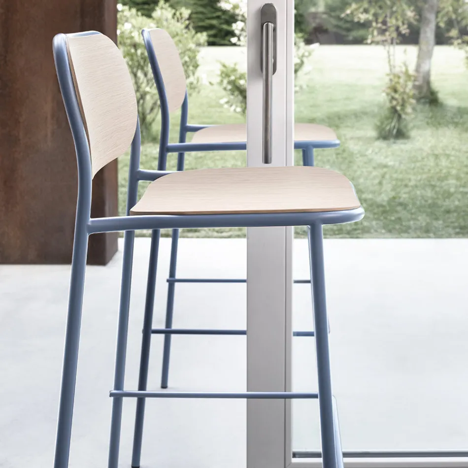 Taburete de cocina en madera de roble y metal Made in Italy 2 piezas - Saffia viadurini