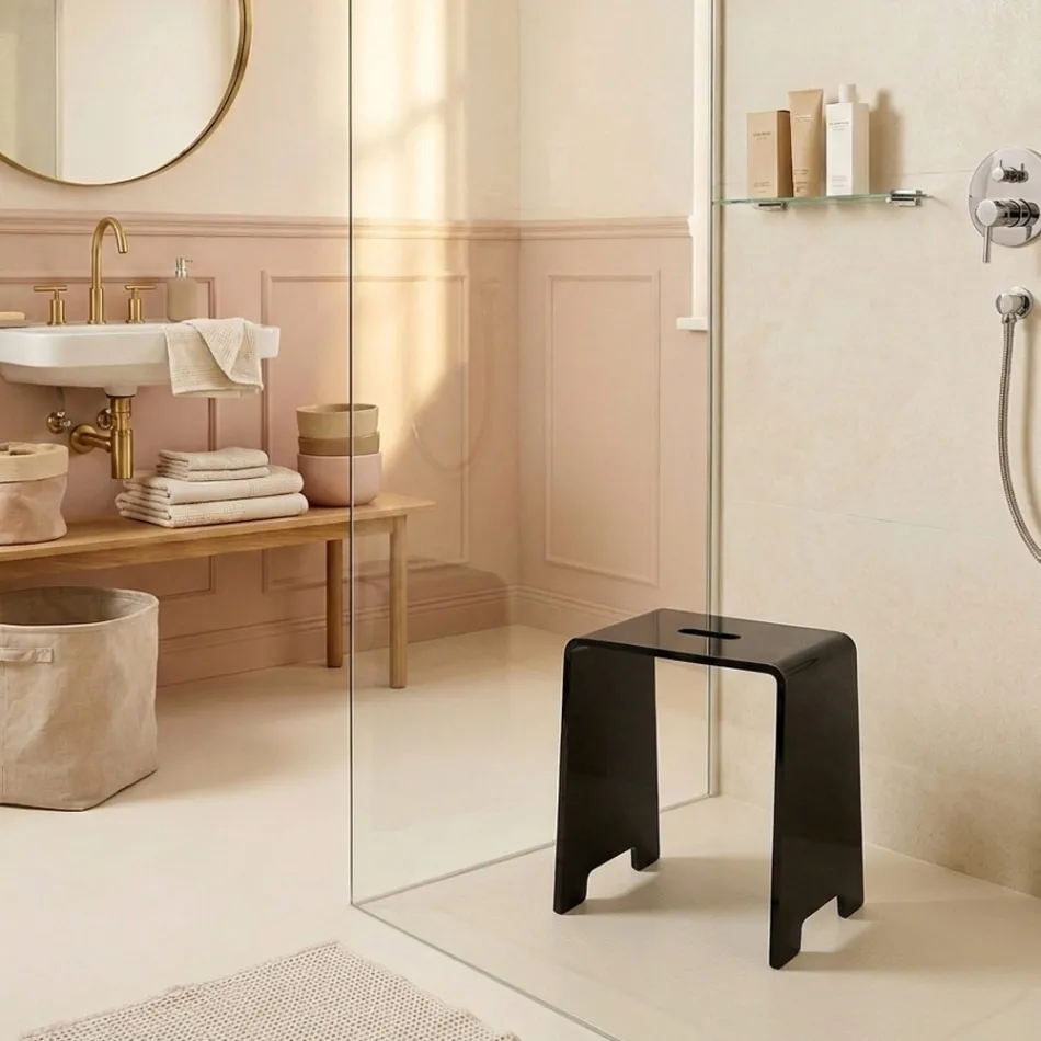Penelope - Taburete de baño de diseño en plexiglás negro, fabricado en Italia. viadurini