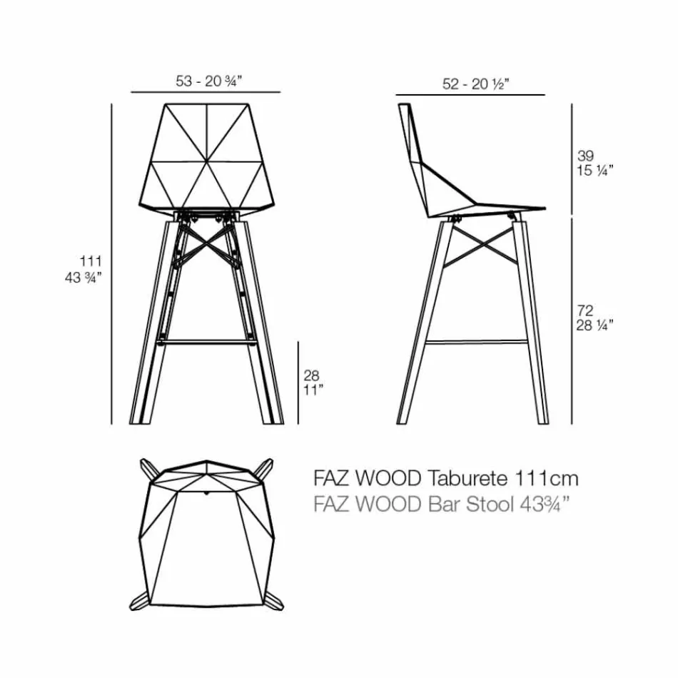 Taburete de bar para interior en madera y plástico en varios colores - Faz Wood by Vondom viadurini