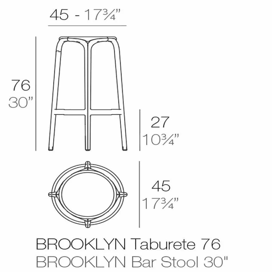 Taburete de exterior Brooklyn by Vondom en polipropileno, H 76 cm viadurini
