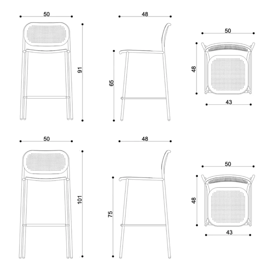 Taburete de exterior apilable de metal Made in Italy 2 piezas - Synergy viadurini