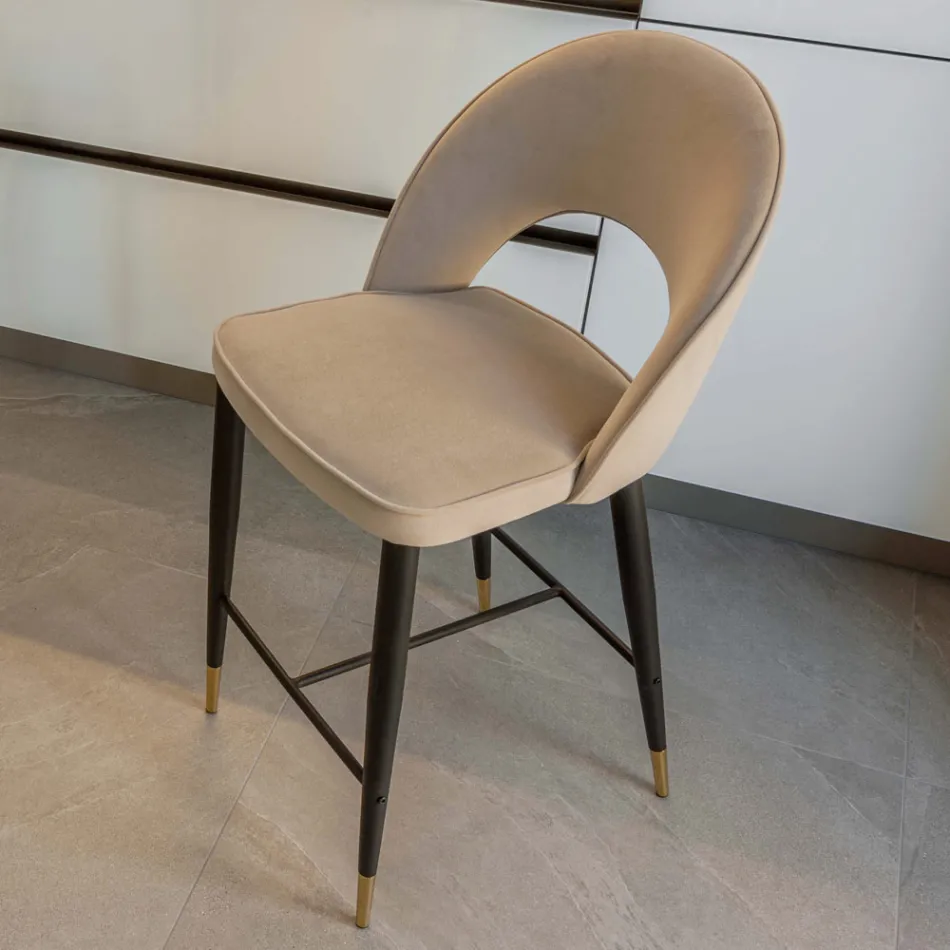 Taburete de Salón con Estructura de Metal y Puntas de Latón Galvánico - Sergei viadurini