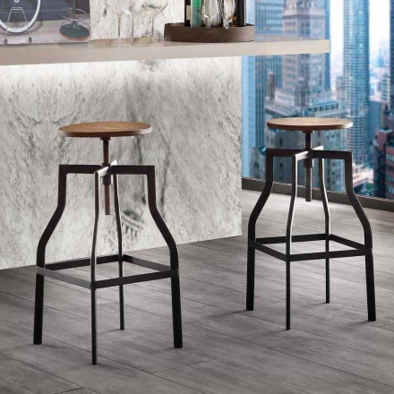 Taburete de diseño en metal y madera producto ajustable Italia Livorno viadurini