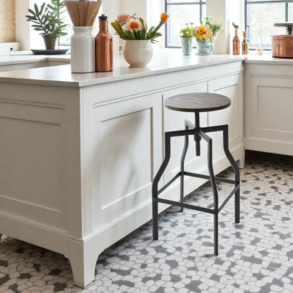 Taburete de diseño moderno en metal y madera regulable Livorno2 viadurini