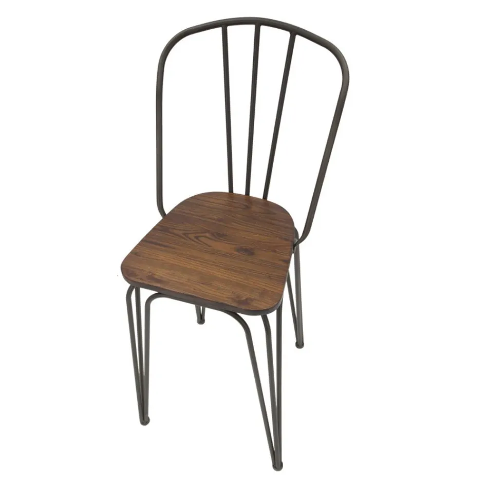 Taburete de diseño moderno estilo industrial en hierro y madera, 2 piezas - Erika viadurini