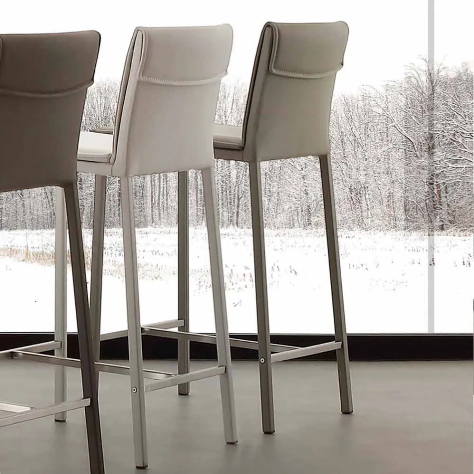 Taburete en metal y acero y cuero ecológico moderno hecho en Italia Prato viadurini