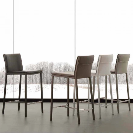 Taburete en metal y acero y cuero ecológico moderno hecho en Italia Prato viadurini