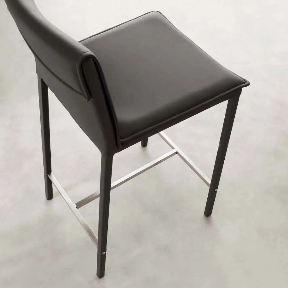 Taburete en metal y acero y cuero ecológico moderno hecho en Italia Prato viadurini