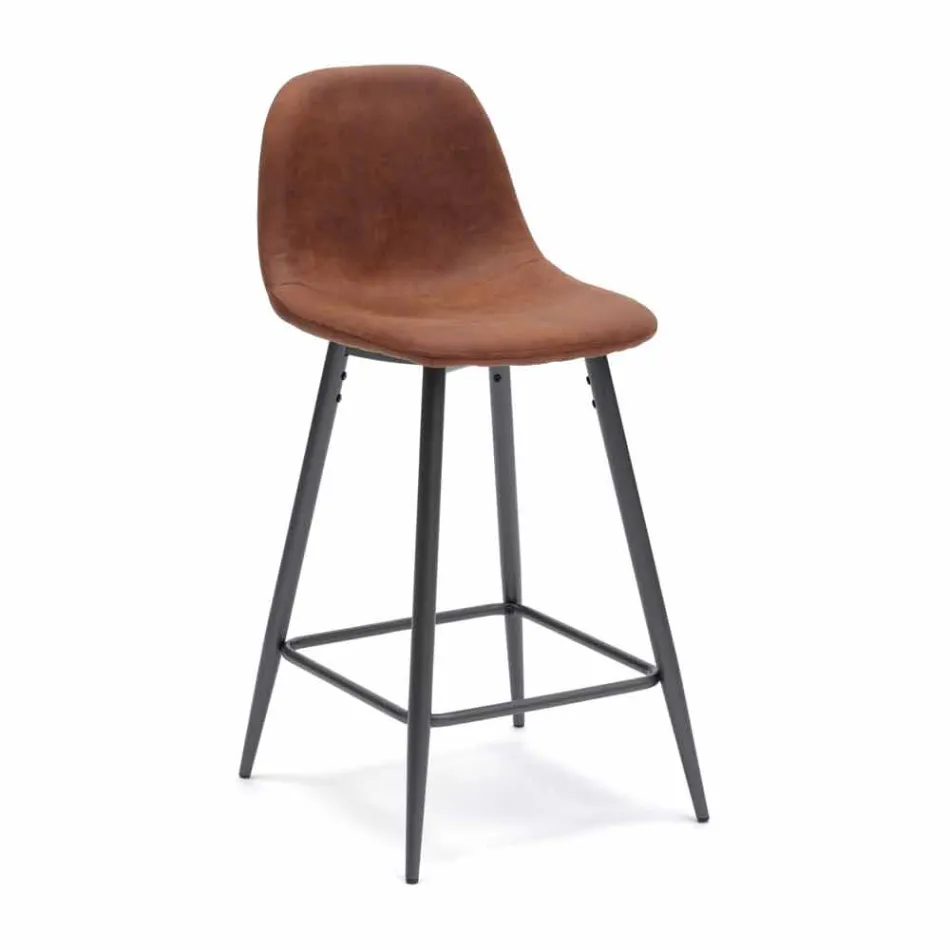 Gino diseño moderno de cuero y taburete de metal viadurini