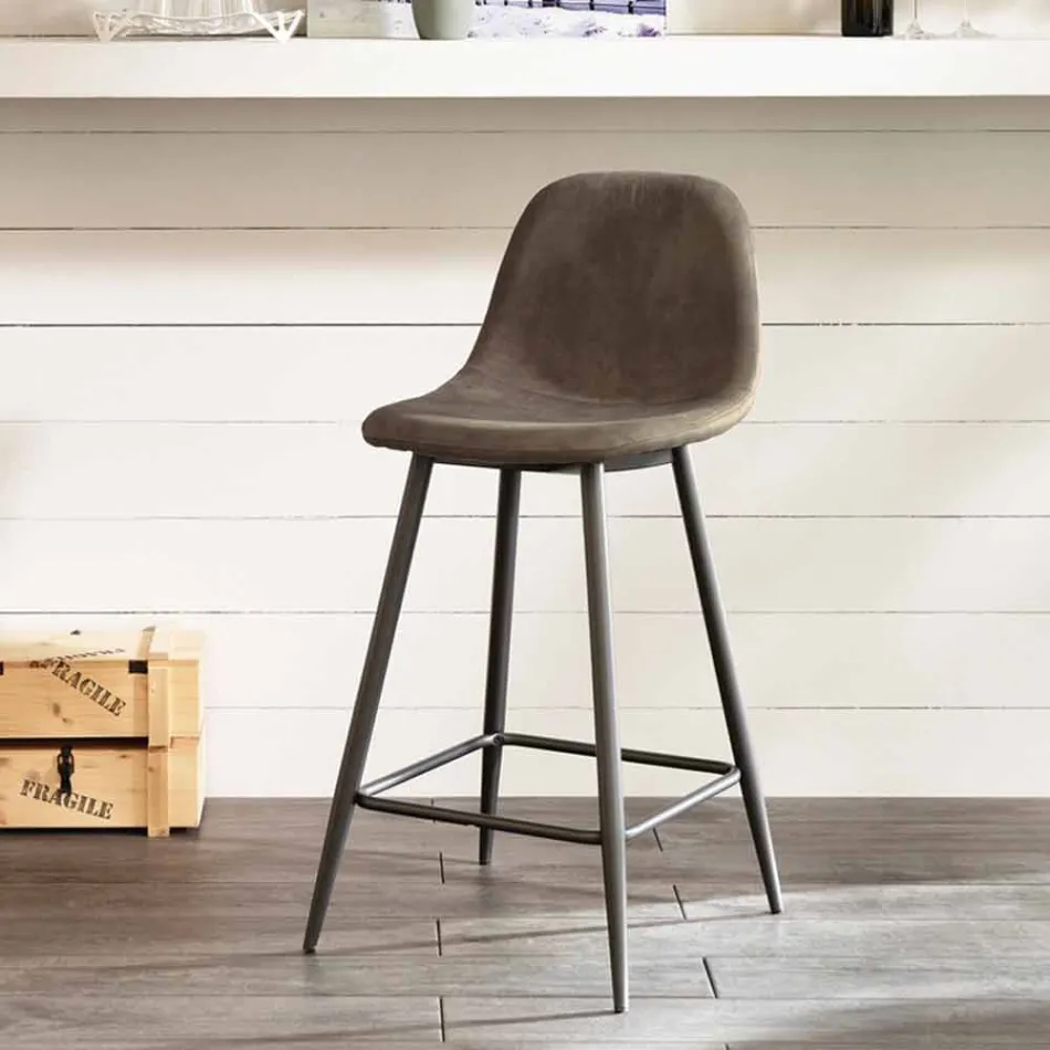 Gino diseño moderno de cuero y taburete de metal viadurini