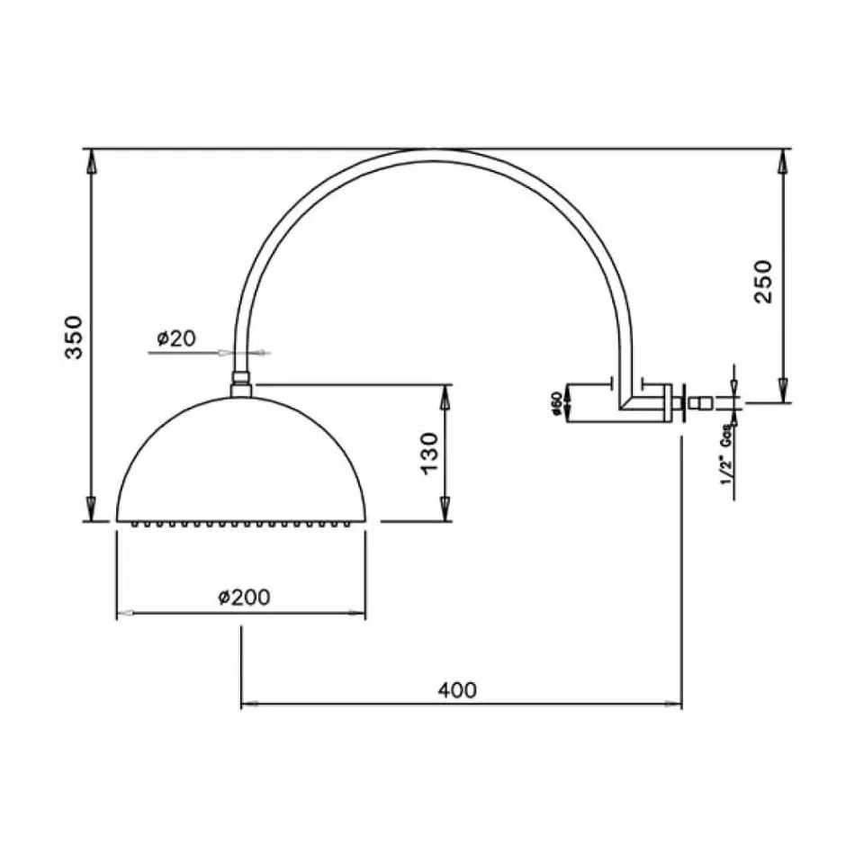 Cabezal de ducha de campana de acero con brazo arqueado Made in Italy - Auro viadurini