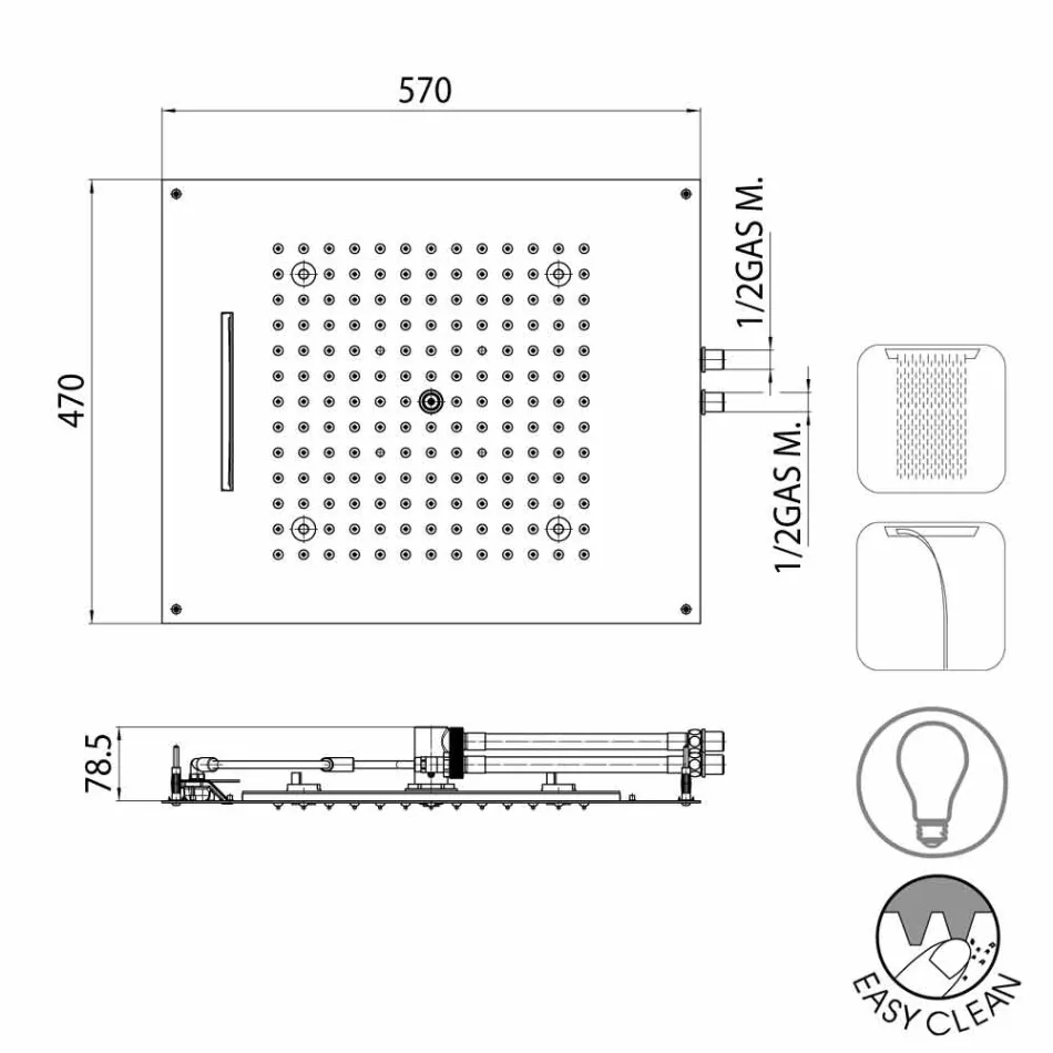 Cabezal de ducha con diseño moderno Dream LED de dos chorros viadurini