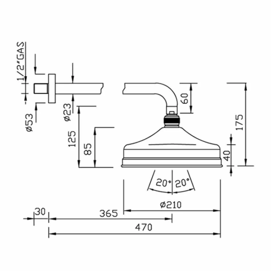 Cabezal de ducha de chorro simple de latón Diseño clásico Made in Italy - Tenco viadurini
