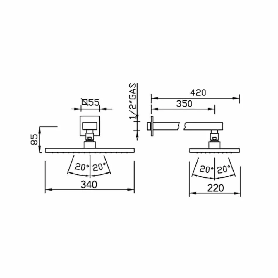Cabezal de ducha de chorro simple de acero con brazo de ducha de latón Made in Italy - Dardo viadurini