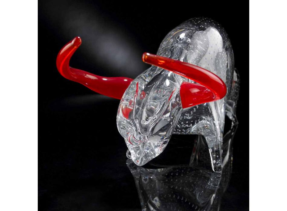 Adorno en forma de toro en vidrio rojo y transparente Made in Italy - Torero