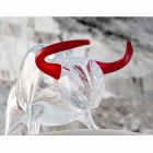 Adorno en forma de toro en vidrio rojo y transparente Made in Italy - Torero viadurini