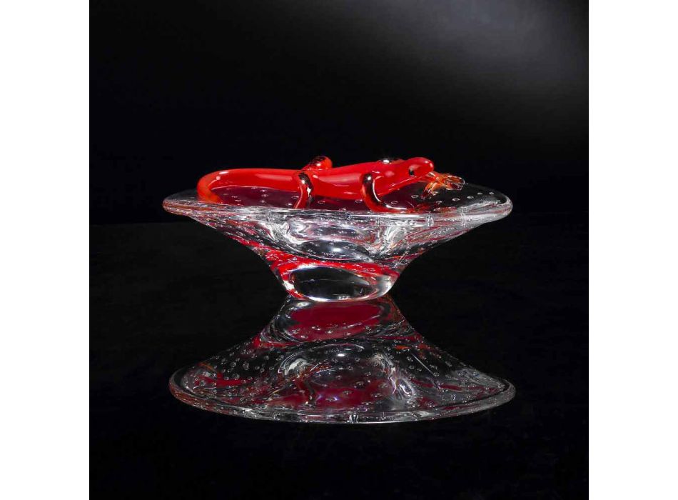 Adorno decorativo en vidrio transparente y rojo Made in Italy - Sossio