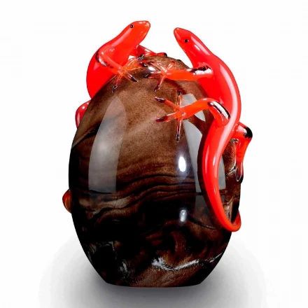 Adorno de vidrio coloreado en forma de huevo con lagartijas Made in Italy - Huevo viadurini