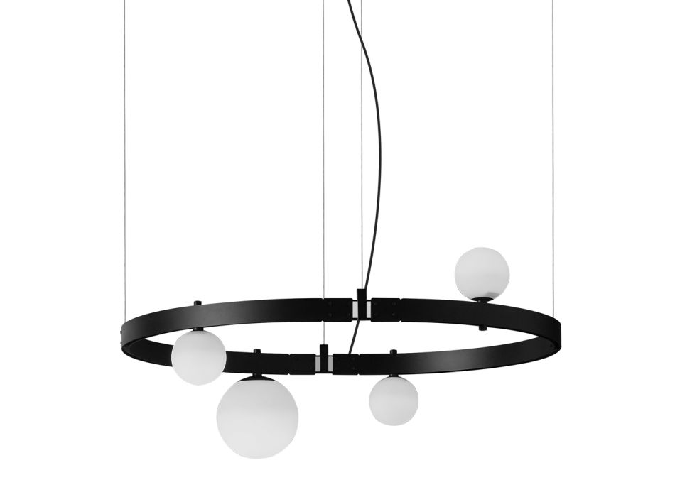 Suspensión de diseño ovalado en aluminio negro con esferas y focos - Exodus viadurini
