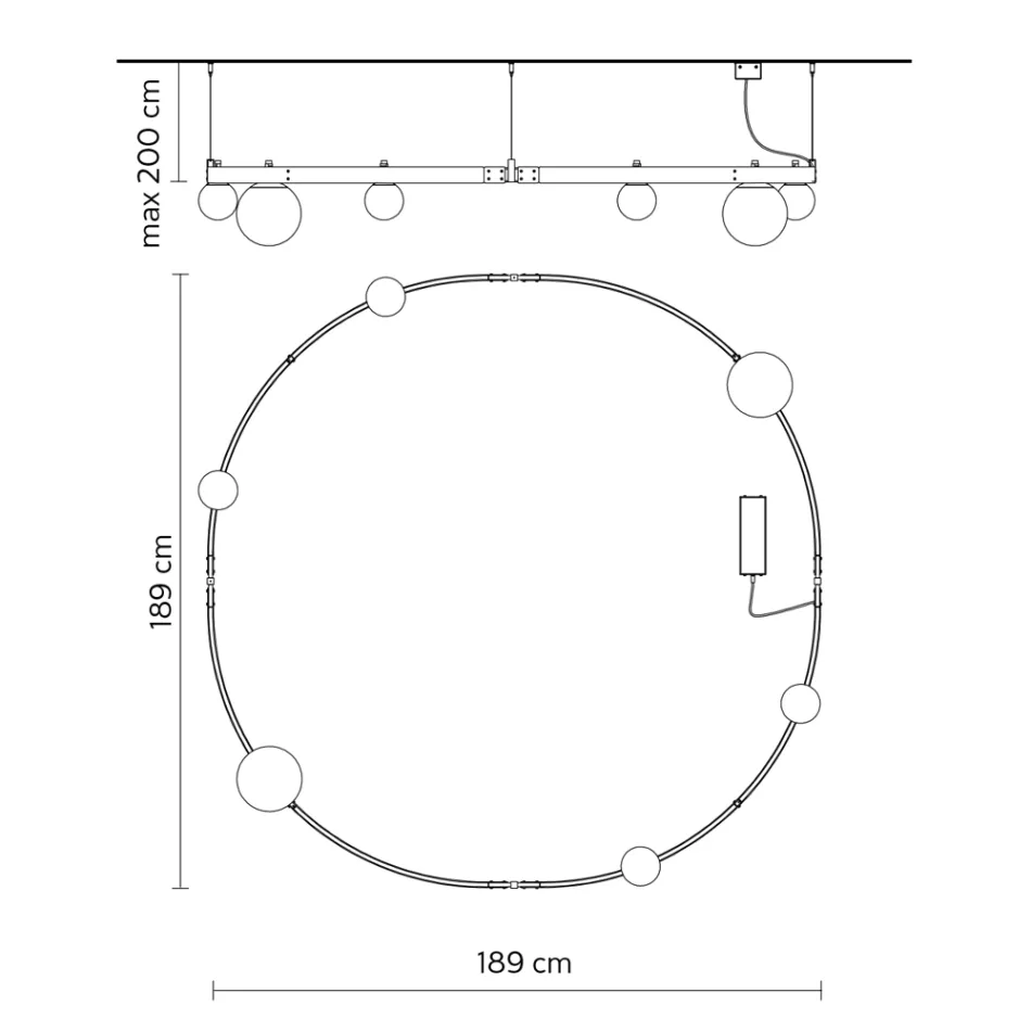 Suspensión de diseño redondo en aluminio negro con esferas y focos - Exodus viadurini