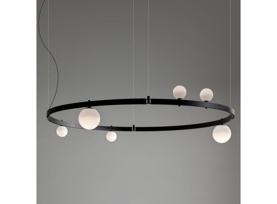 Suspensión de diseño redondo en aluminio negro con esferas y focos - Exodus viadurini