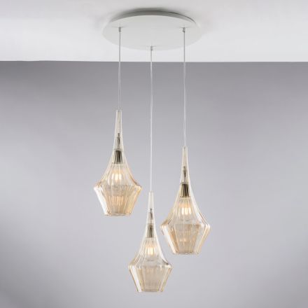 Lámpara colgante de hierro con cristal Pyrex, fabricada en Italia, para decoración de interiores - Olimpo viadurini
