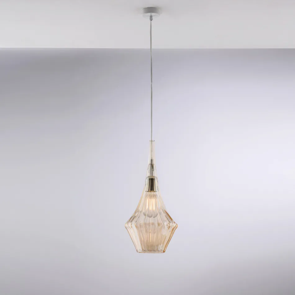 Lámpara colgante de hierro con cristal Pyrex, fabricada en Italia, para decoración de interiores - Olimpo viadurini